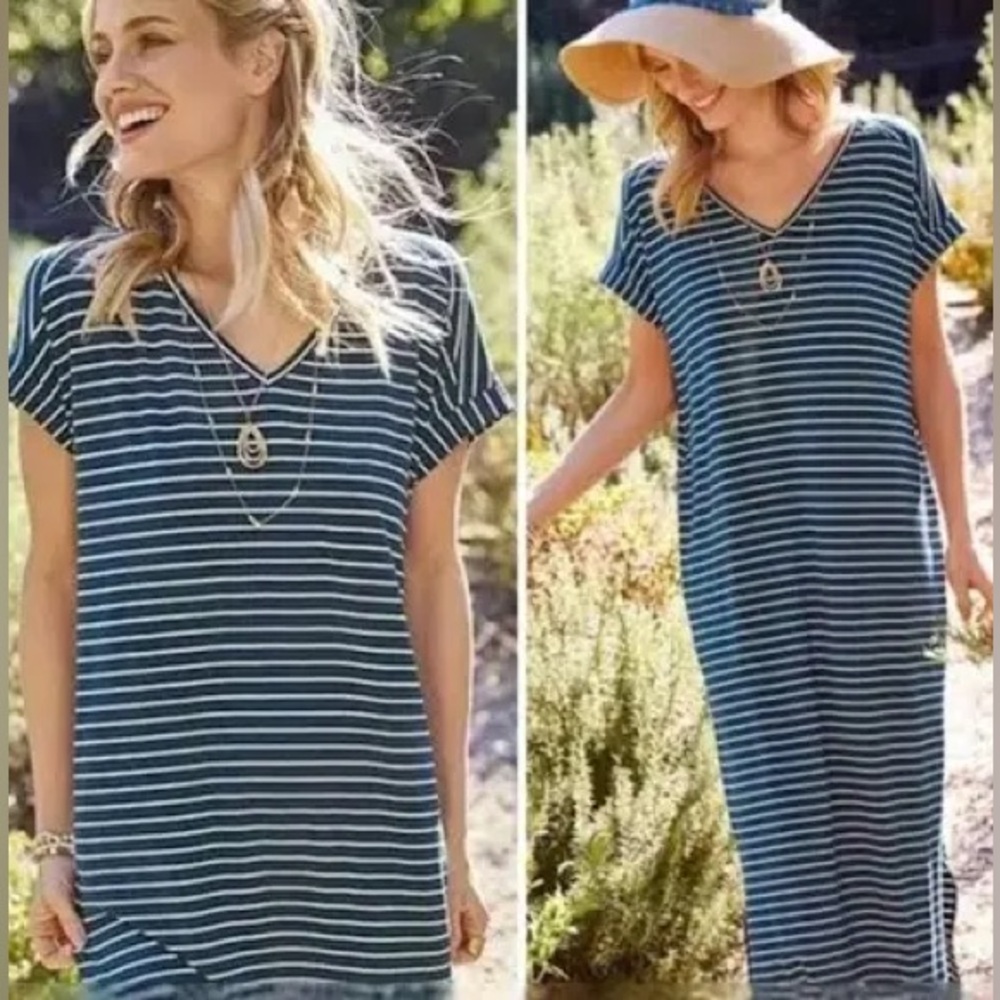 Matilda Jane Set Sail Navy and White Striped V-Neck Maxi Dress